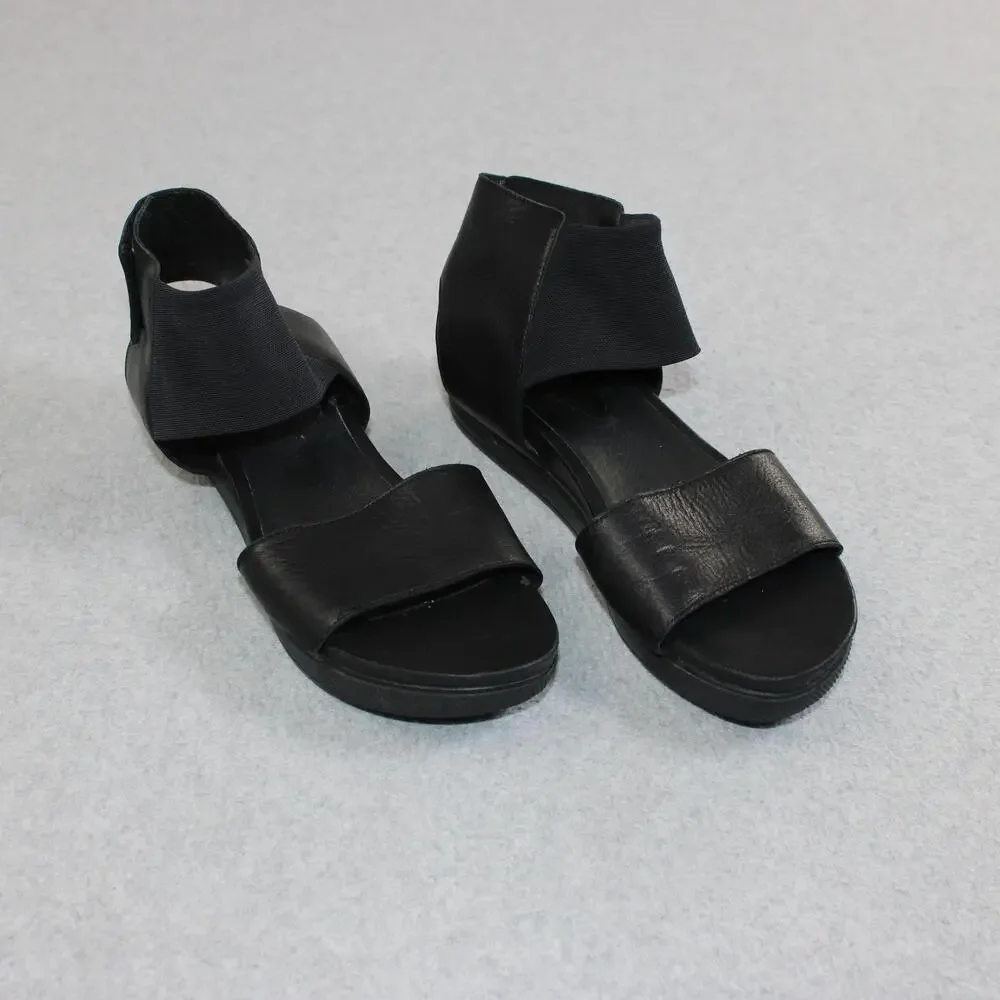 Eileen Fisher Sandals Shoes Womens Size 7 Black Leather Ankle Strap Flat Comfort